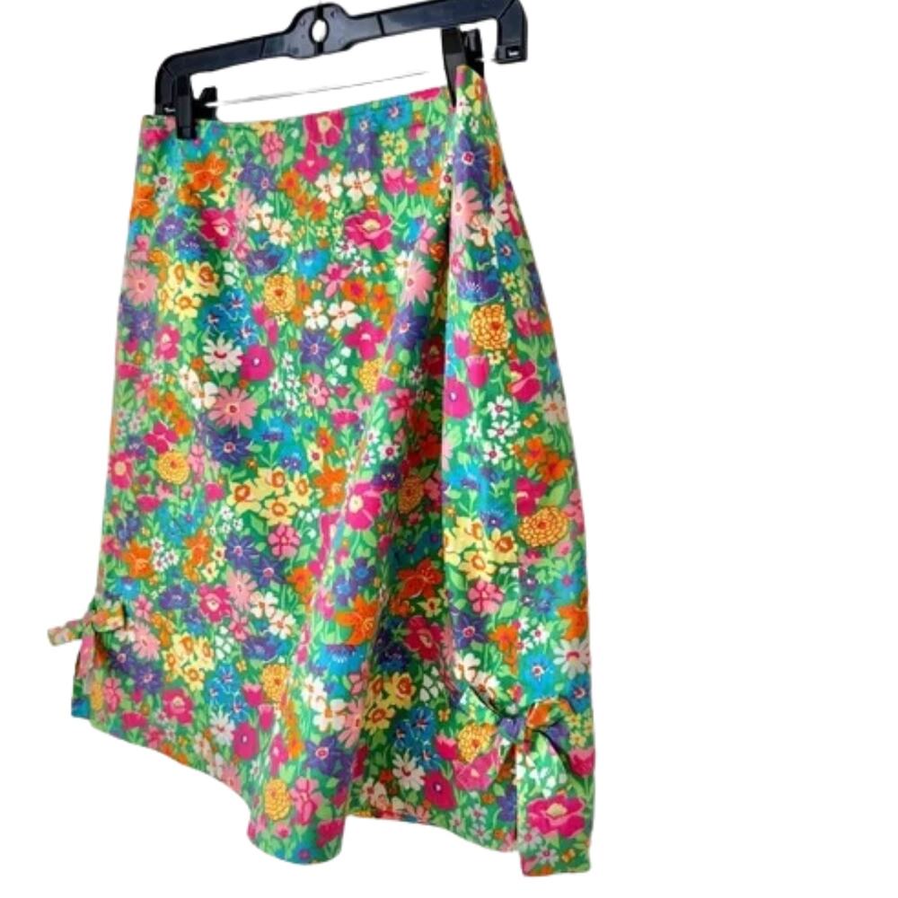 Lilly Pulitzer Green Blue Pink Floral Side Bow Mini Skirt Size 12 Golf Preppy - Picture 9 of 9